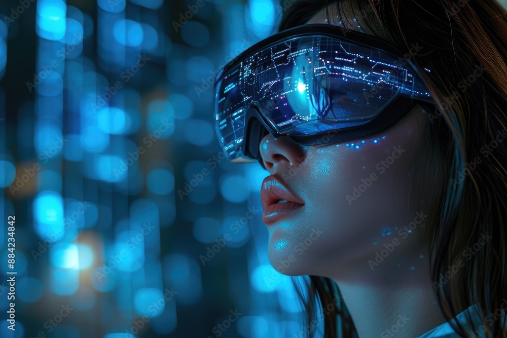 AI Integration: Woman Exploring Virtual Reality Network AI Integration: Woman Exploring Virtual Reality Network