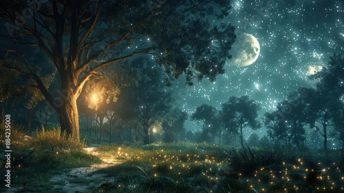 Wallpaper Mural A mystical forest where the trees come to life at night, dancing under the light of the moon, in white background Torontodigital.ca