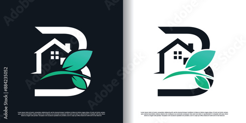 Green house logo design template with letter b concept Premium Vector