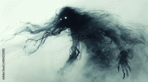 Fototapeta Naklejka Na Ścianę i Meble -  A mythical creature emerging from the depths of a crystal-clear lake, in white background