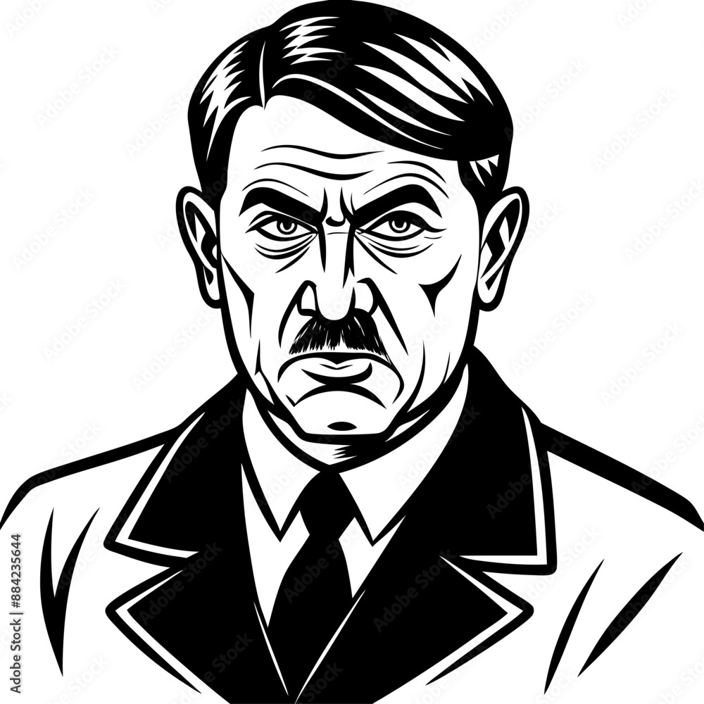 A man with a mustache in a suit and tie, drawn in black and white A man with a mustache in a suit and tie, drawn in black and white