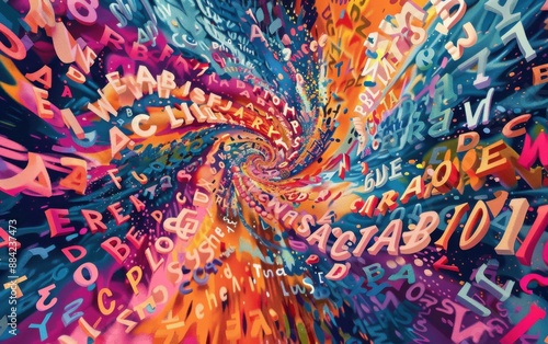 Vibrant Vortex of Letters in Dynamic Swirl Art