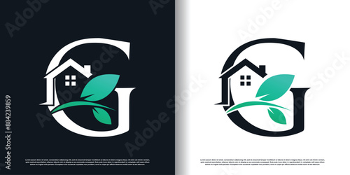 Green house logo design template with letter g concept Premium Vector