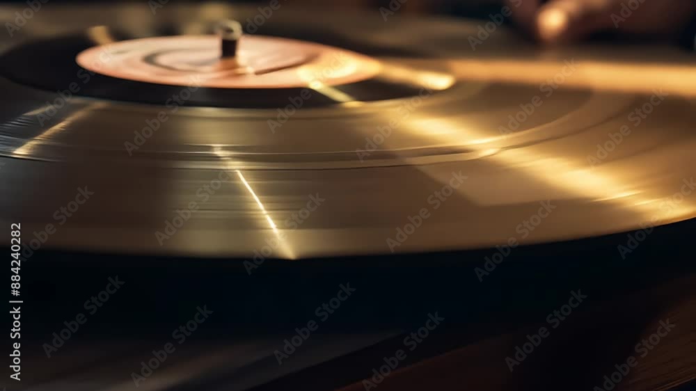 Gold Record Spinning on Turntable Close Up Gold Record Spinning on Turntable Close Up