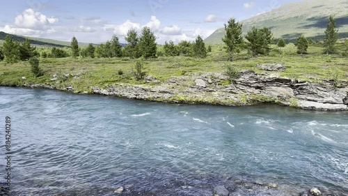 Beautiful Russa River in Norway, shot in sunny day, panorama, Russa river is located in Jotunheimen National Park in Norway. Untouched wilderness, tranquility and beauty.