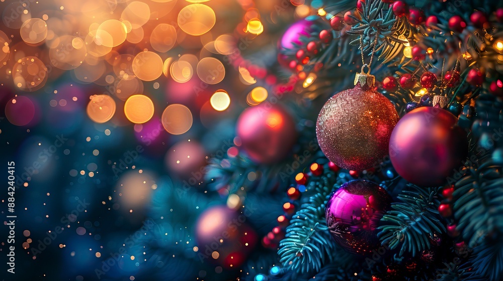 Christmas background with red and blue stars, lights and bokeh effect Christmas background with red and blue stars, lights and bokeh effect