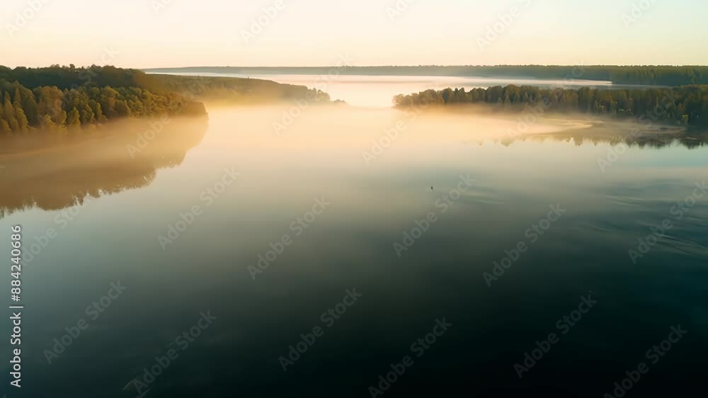 Aerial View of a Foggy Lake at Sunrise Aerial View of a Foggy Lake at Sunrise