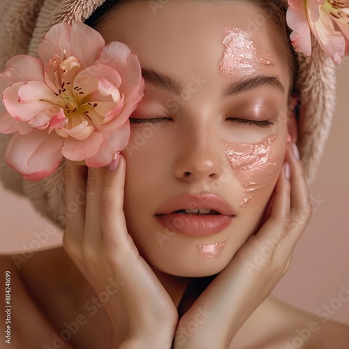 Cosmetic tratment for warm calm skin under therapy. Generative ai. photo