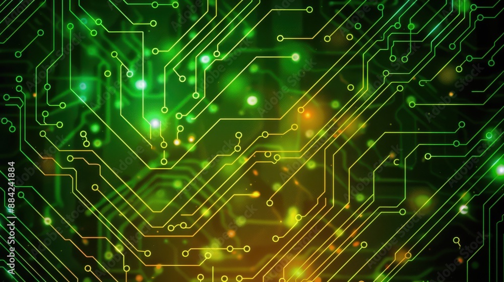 Abstract Digital Circuit Background with Vibrant Green and Yellow Colors Abstract Digital Circuit Background with Vibrant Green and Yellow Colors