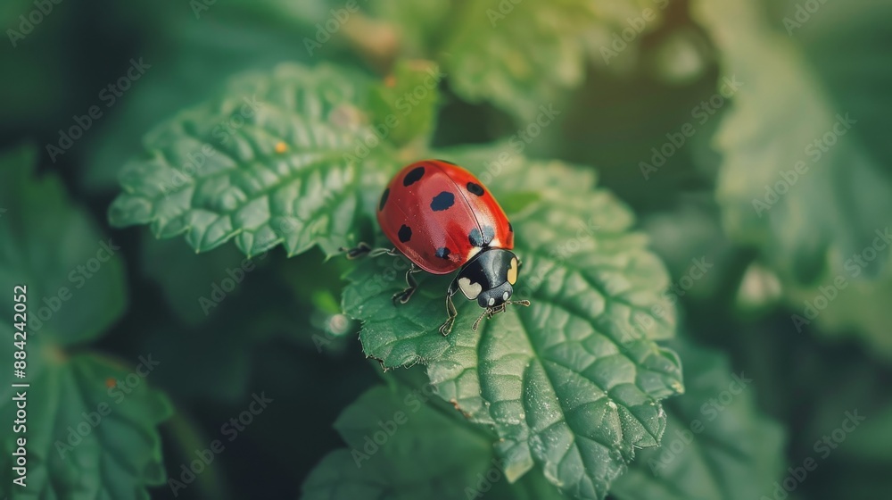 Focus Photo of a Ladybug on a Leaf with Green Background Focus Photo of a Ladybug on a Leaf with Green Background