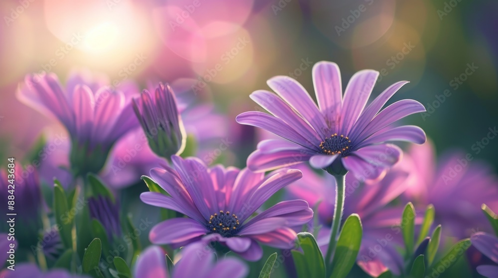 Fototapeta premium Purple Flowers in Soft Sunlight