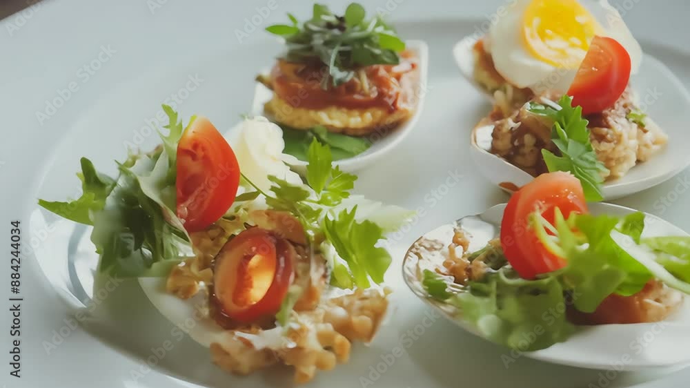 Gourmet Appetizers on White Plate With Garnish Gourmet Appetizers on White Plate With Garnish