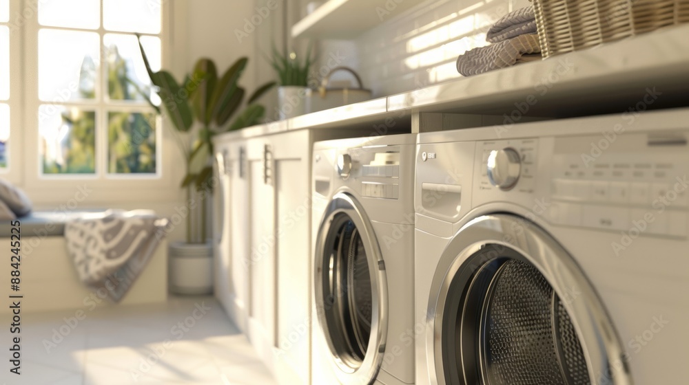 Modern Laundry Room with White Appliances and Natural Light Modern Laundry Room with White Appliances and Natural Light