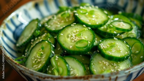 The national cuisine of Japan. Cucumbers with wasabi and rice vinegar. photo