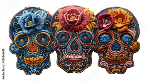 embroidered skull patch sticker isolated cut out on PNG format