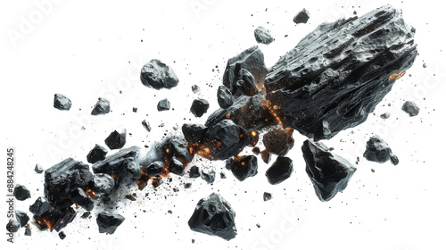Flying asteroids isolated cut out on PNG format