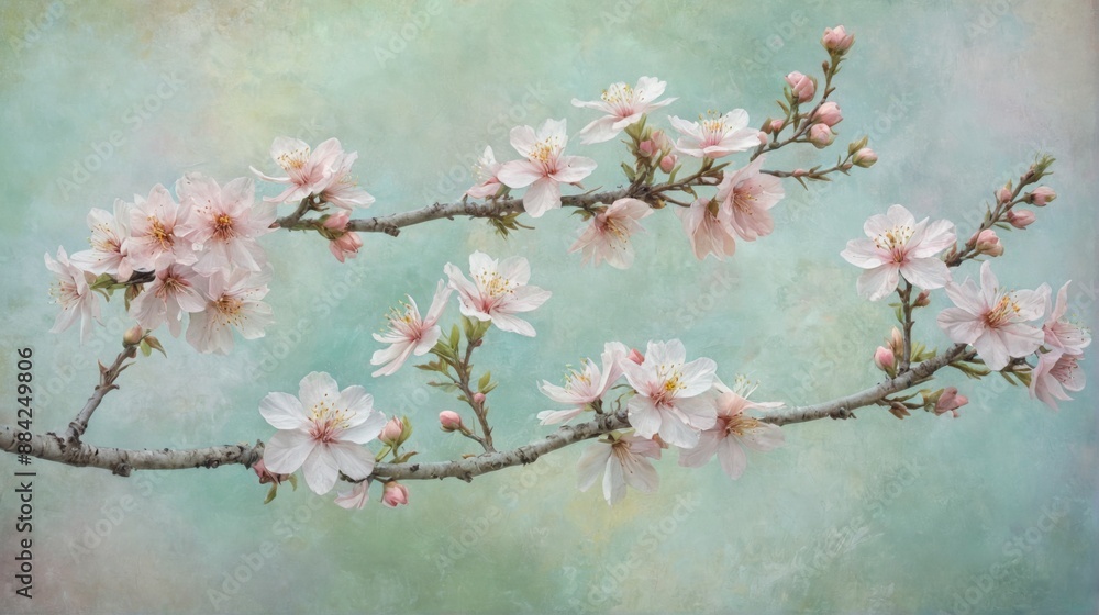 digital painting branch tree pink white flowers full digital painting branch tree pink white flowers full