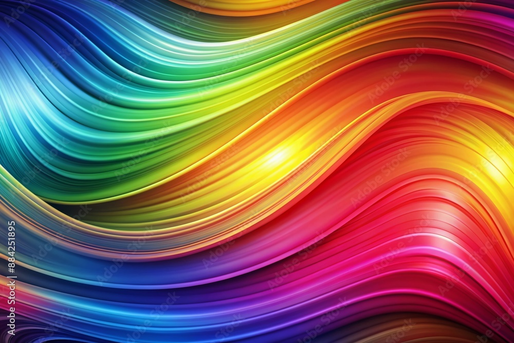 Naklejka premium Vibrant multicolored abstract design featuring flowing wave patterns in a smooth gradient of colors, evoking a sense of dynamic movement and creative energy.