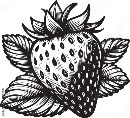 Strawberry with leaves isolated on a white background.