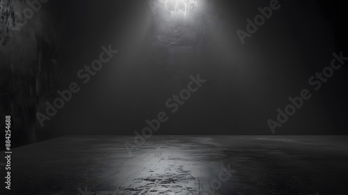 Dark black studio with gradient light in empty room background, showcase wall and floor interior for product display. 