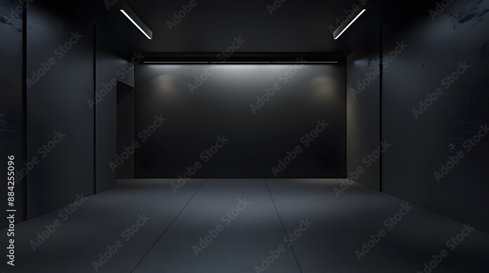 Dark black studio with gradient light in empty room background, showcase wall and floor interior for product display. Dark black studio with gradient light in empty room background, showcase wall and floor interior for product display.