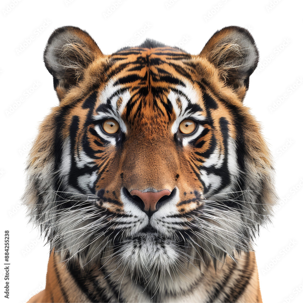Fototapeta premium Sumatran Tiger Head Isolated on Transparent or White Background, PNG