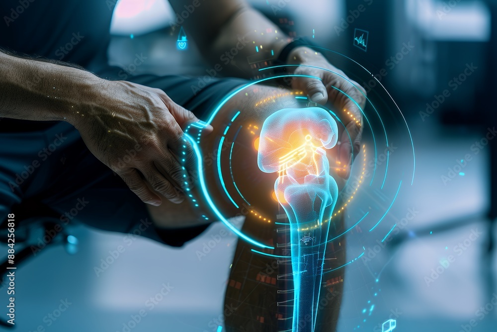 Fototapeta premium Futuristic Knee Injury Diagnosis with Augmented Reality Medical Technology