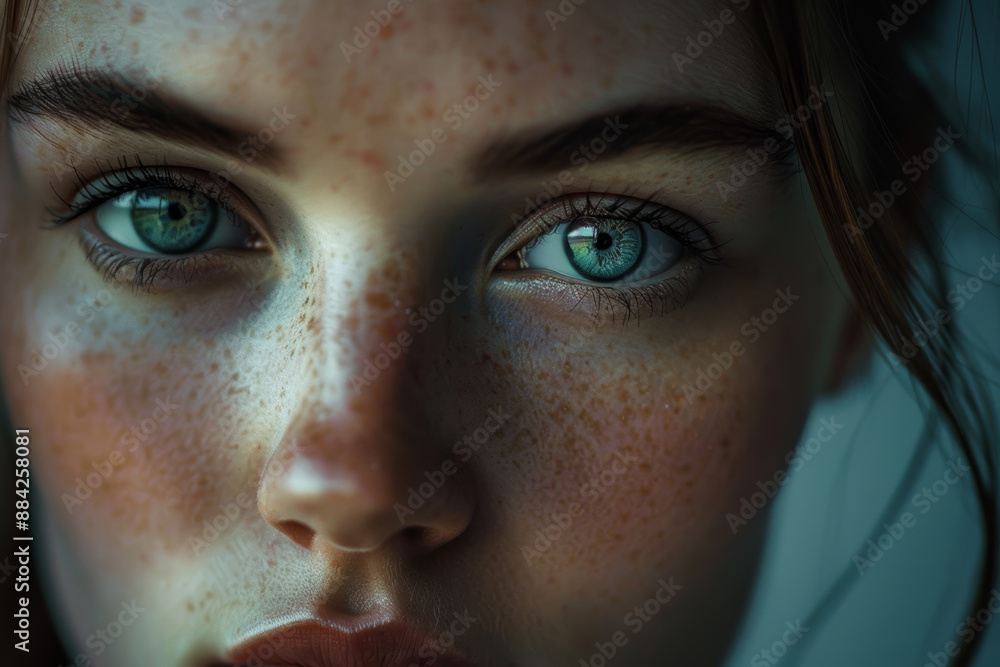 Close-up portrait of a beautiful young woman with freckles Close-up portrait of a beautiful young woman with freckles