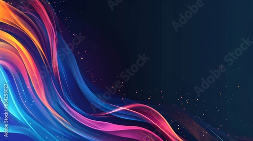 Vivid abstract artwork with colorful flowing ribbons, embodying movement, energy, and artistic flair on a dark backdrop. photo