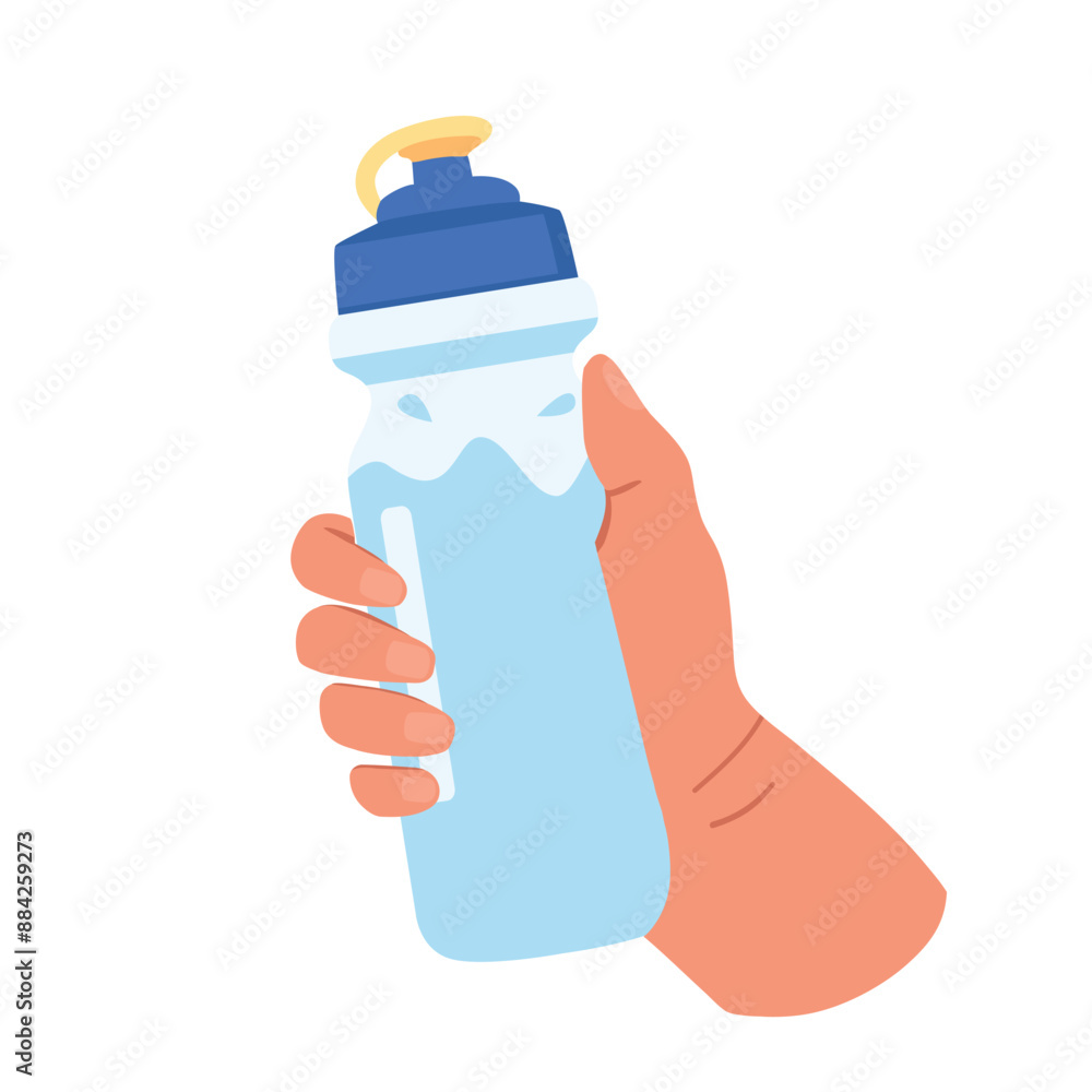 Hand holding a bottle of water. Flat vector illustration isolated on white background. Hand holding a bottle of water. Flat vector illustration isolated on white background.