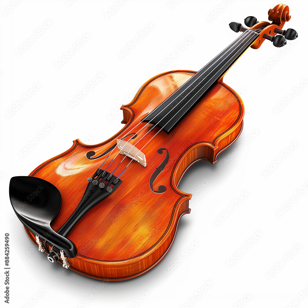 A wooden violin with strings, a classic bowed instrument for music concerts A wooden violin with strings, a classic bowed instrument for music concerts