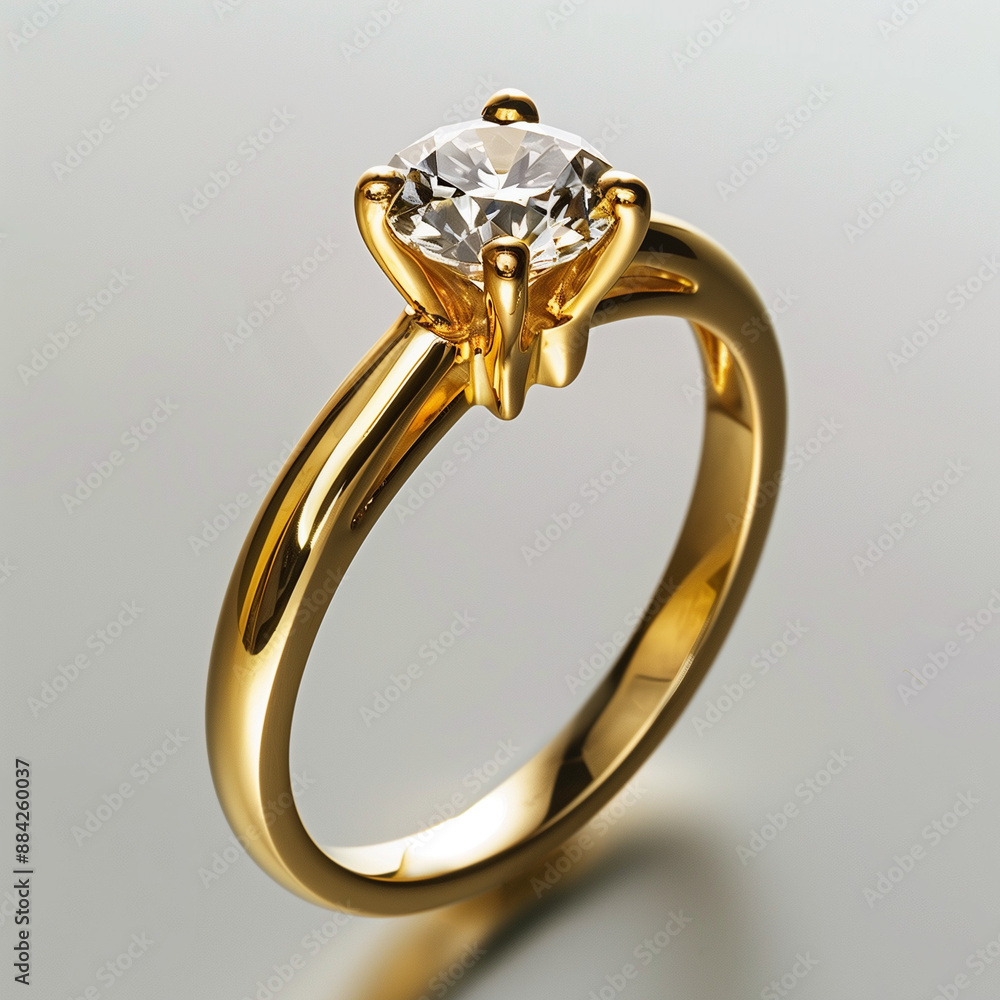 Sparkling Promise: A classic solitaire diamond engagement ring gleams with timeless elegance, set in polished gold, symbolizing eternal love and commitment. Sparkling Promise: A classic solitaire diamond engagement ring gleams with timeless elegance, set in polished gold, symbolizing eternal love and commitment.