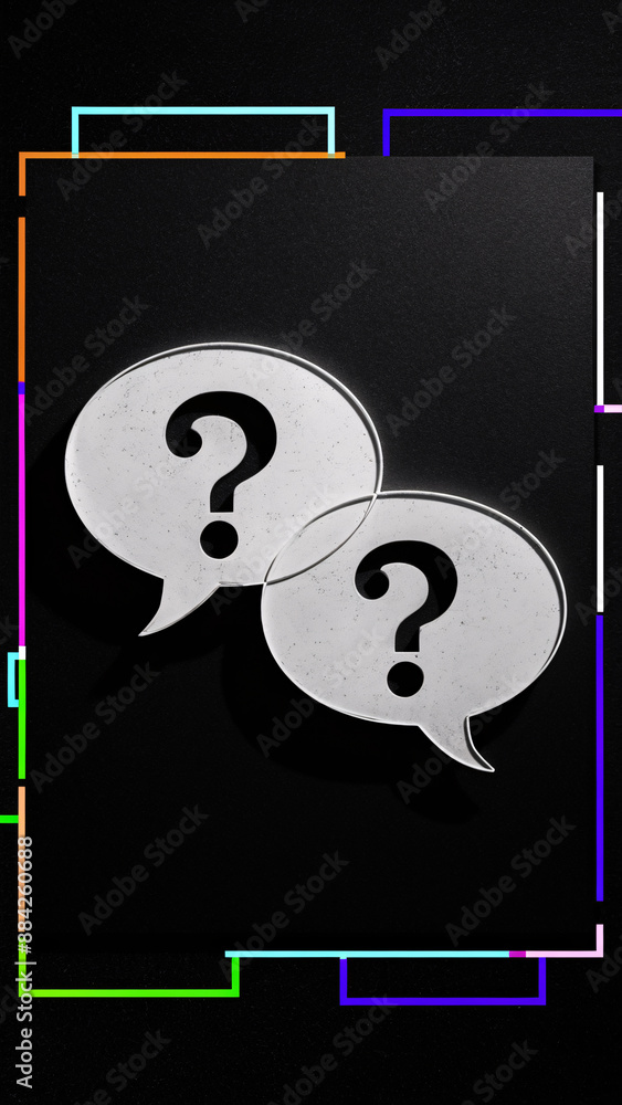 Overlapping Speech Bubbles with Question Marks on Black Background and ...