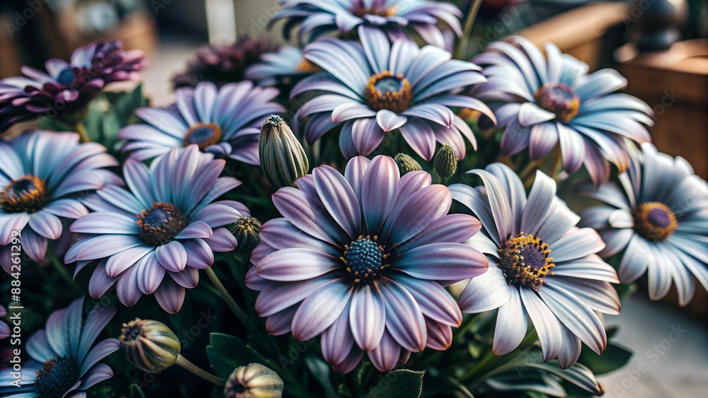 Close-up of vibrant purple and white flowers in full bloom with soft focus background, showcasing nature's beauty and delicate petals. Close-up of vibrant purple and white flowers in full bloom with soft focus background, showcasing nature's beauty and delicate petals.