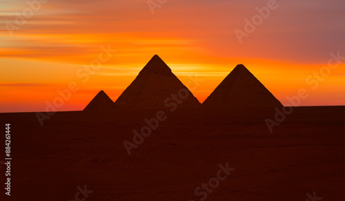 Giza Pyramid Complex at amazing sunset sky - Cairo, Egypt