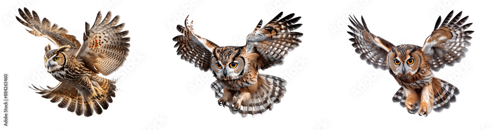 Set of Owl flying isolated on transparent background Set of Owl flying isolated on transparent background