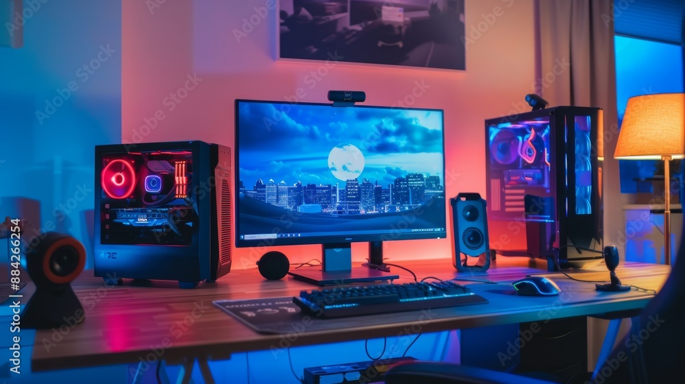 Gaming Setup with Neon Lights. Gaming Setup with Neon Lights.