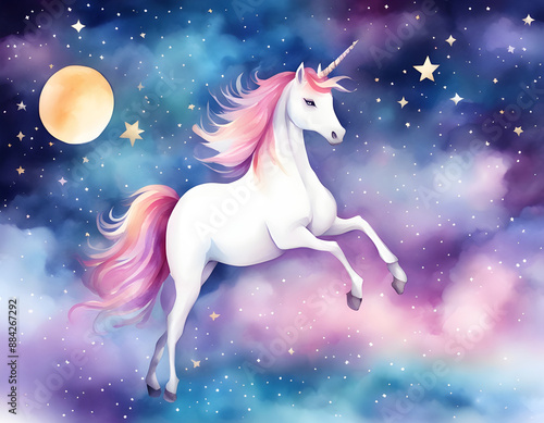 watercolor creative starry sky unicorn background