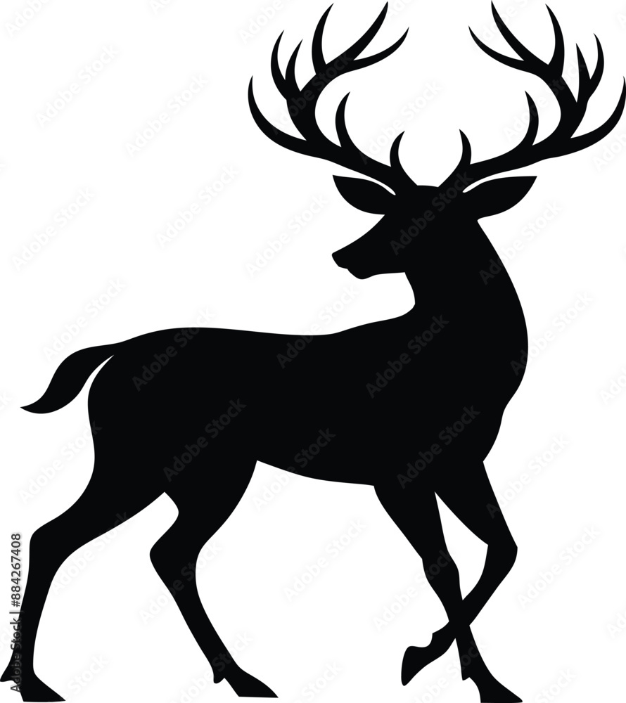 Fototapeta premium Deer silhouette vector art illustration with a white background