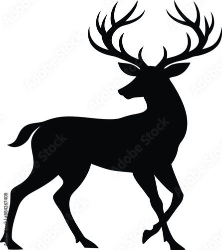 Deer silhouette vector art illustration with a white background