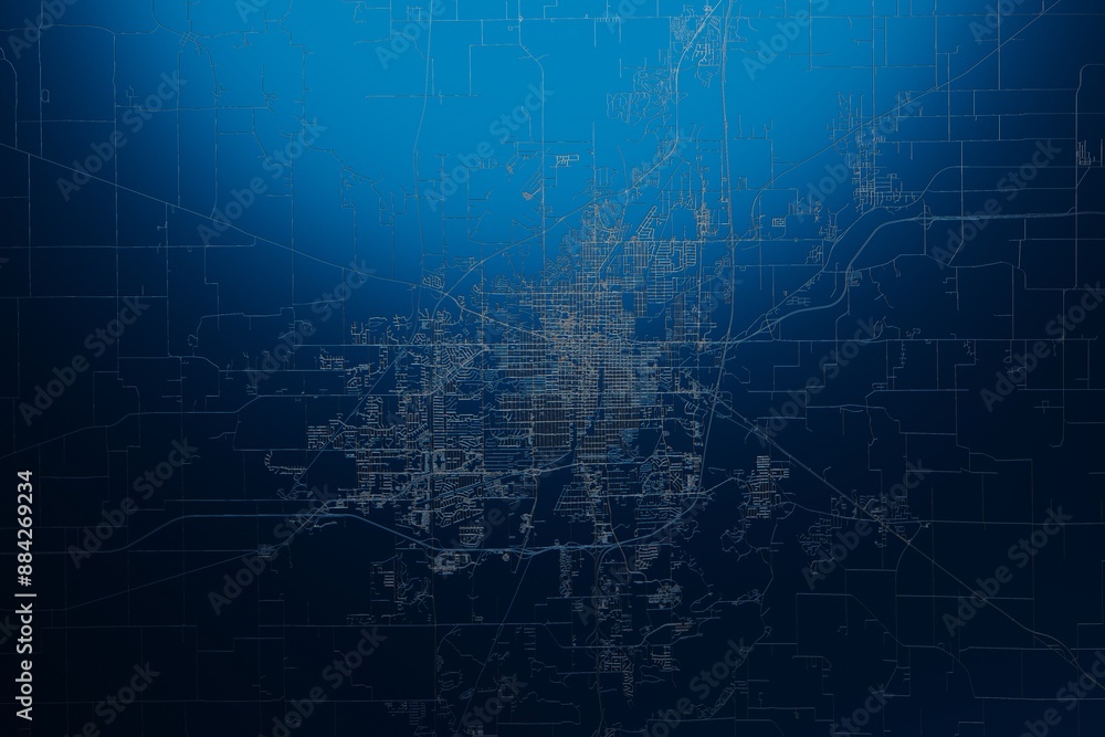 Street map of Springfield (Illinois, USA) engraved on blue metal background. View with light coming from top. 3d render, illustration Street map of Springfield (Illinois, USA) engraved on blue metal background. View with light coming from top. 3d render, illustration