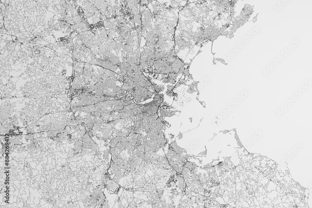 Fototapeta premium Map of the streets of Boston (Massachusetts, USA) on white background. 3d render, illustration