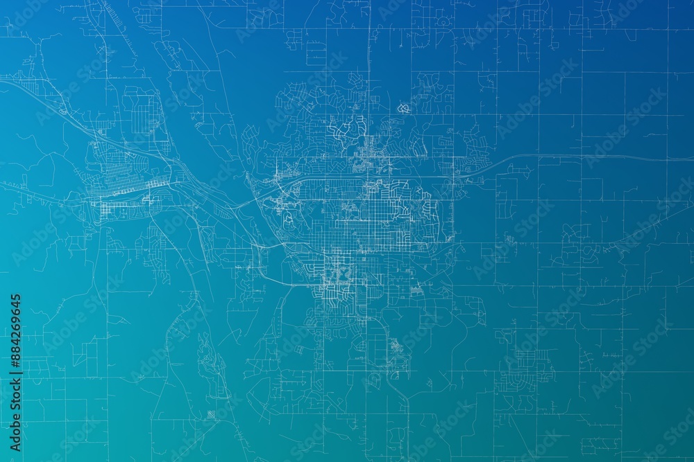 Map of the streets of Bismarck (North Dakota, USA) made with white lines on greenish blue gradient background. 3d render, illustration Map of the streets of Bismarck (North Dakota, USA) made with white lines on greenish blue gradient background. 3d render, illustration