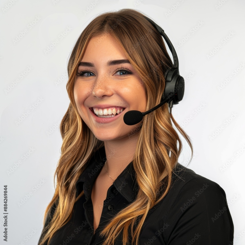 Young operator woman agent with headsets working in a call centre call center service. Young operator woman agent with headsets working in a call centre call center service.