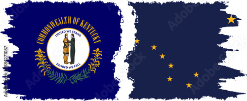 Alaska and Kentucky states grunge brush flags connection, vector