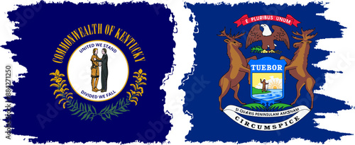 Michigan and Kentucky states grunge brush flags connection, vector