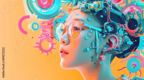 Colorful 3D Illustration of Creativity and AI Interaction