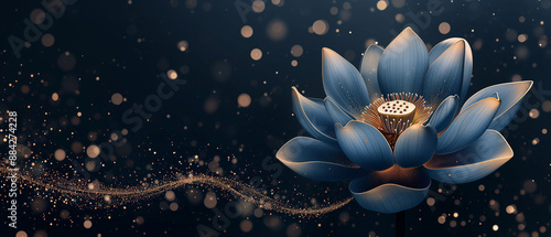 lotus flower background stock vector clipart, in the style of dark indigo and dark gold, vintage poster design, elegant calligraphy, realistic, dark gray and dark black, linear illustrations