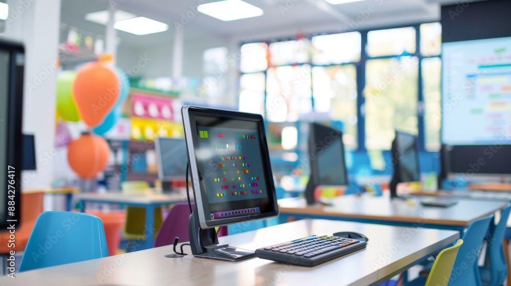 Computer in a classroom setting. Computer in a classroom setting.