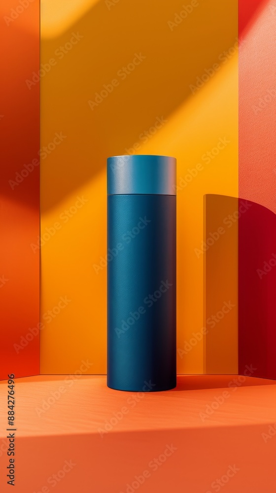 A blue bottle of shampoo is sitting on a table in front of a yellow wall A blue bottle of shampoo is sitting on a table in front of a yellow wall